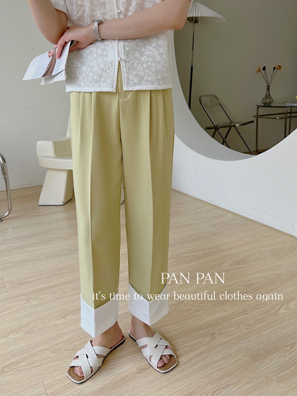[Panpan] temperament color matching trousers with straight legs 19031# cqw