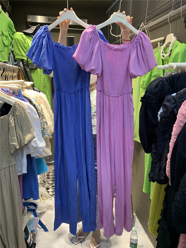 [Mikala] Korean style square collar, pull and show thin Jumpsuit 903# PCZ