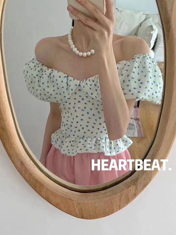 現貨!初夏上新!【HEARTBEAT】小清新碎花一字肩小衫  3156#  HBX
