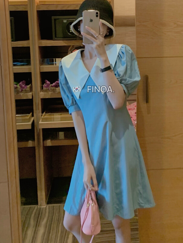 Original price 121.82! New in early summer! [finoa] Korean casual large lapel bubble sleeve fashion gentle dress 10379# CLS