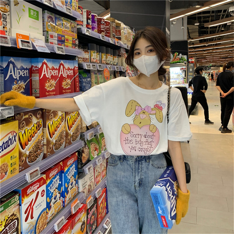 [K.M] Korean print comfortable versatile short sleeve T-shirt a015# ZSY