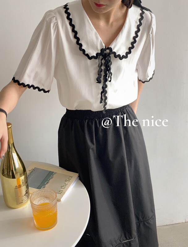 [the nice] simple lace Lapel shirt a8063# hjy