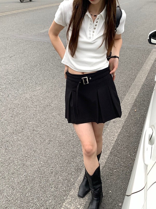 [wgwe] slim and slim polo collar short style niche chic top short sleeve T-shirt 1610# PCZ