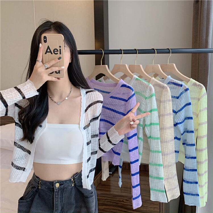 [x-700p] stripe knit long sleeved shirt