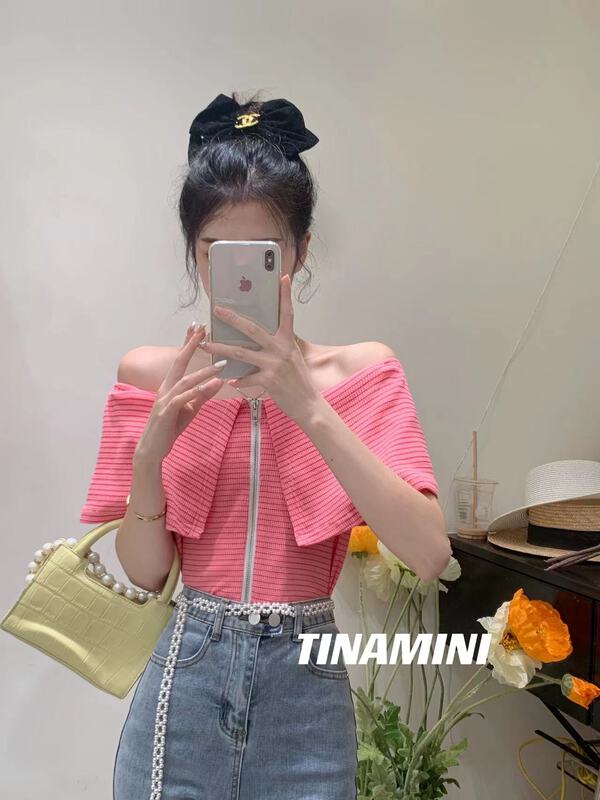 [Tina Mini] Korean style striped one shoulder shirt m0183# hjy