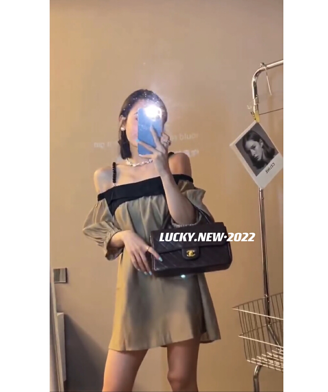 [lucky] Korean color matching one line collar bead suspender dress 8800# zxx