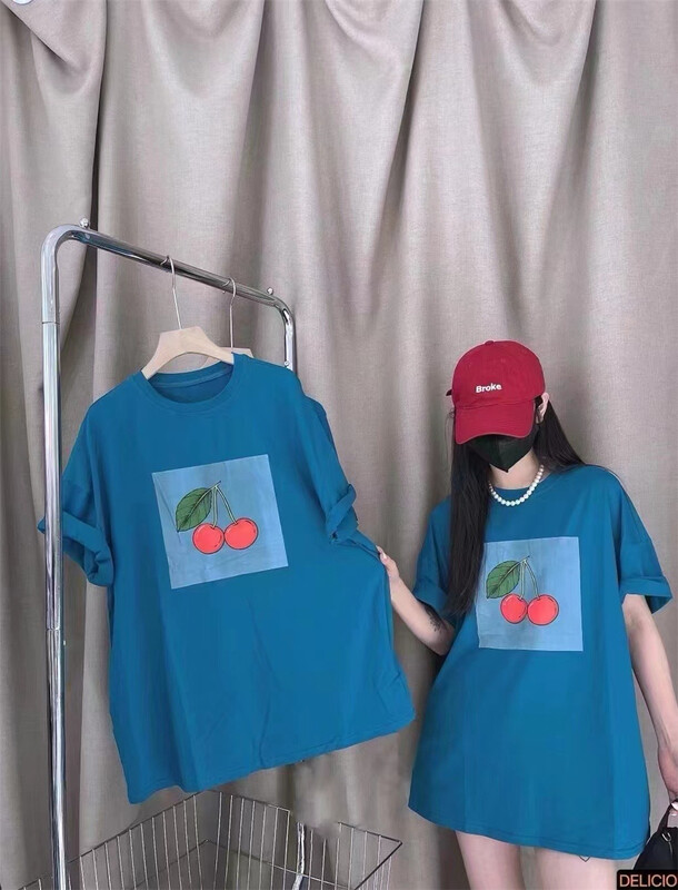 [CC +] Korean cherry print versatile short sleeve T-shirt 8389# L