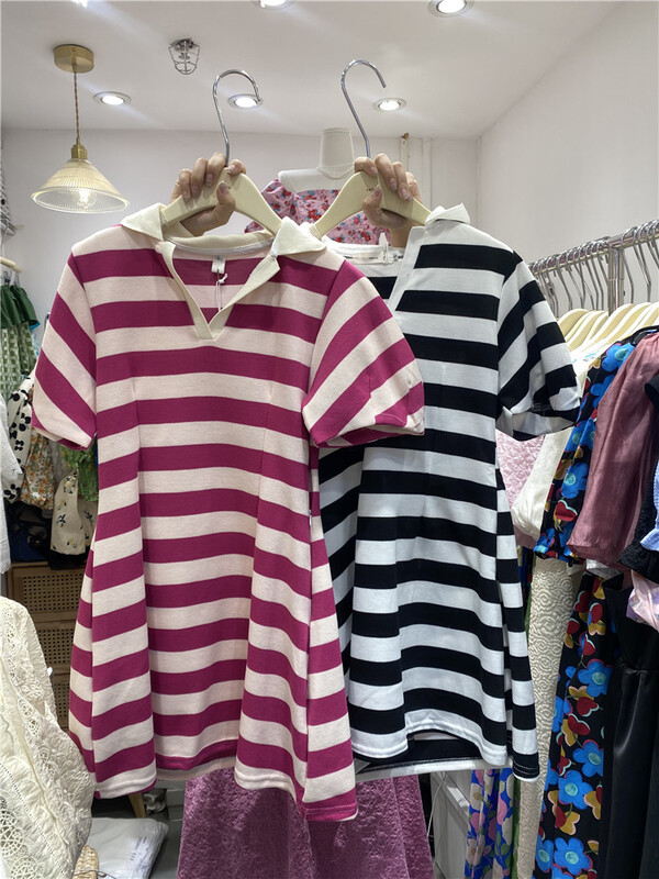 [amega] age reduced waist stripe dress 6993# HBx