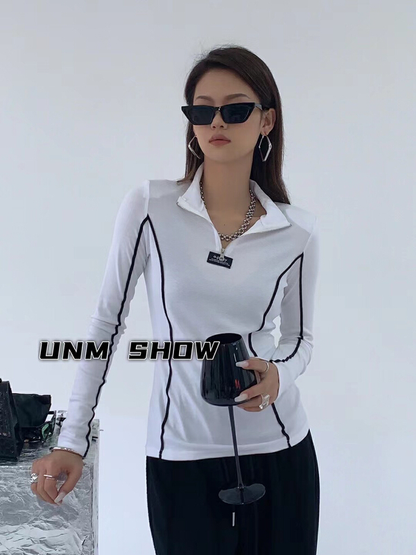 goods in stock! Original price 55.27! [unm-show] webbing zipper label long sleeve T-shirt 6035# WTT