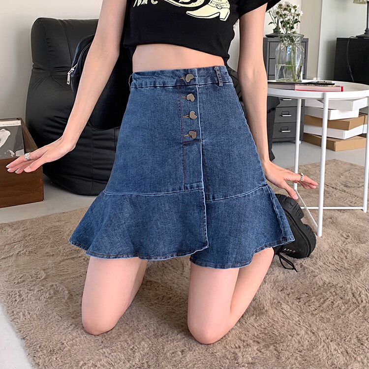 [four seasons] asymmetric Ruffle denim skirt 8853# LSL