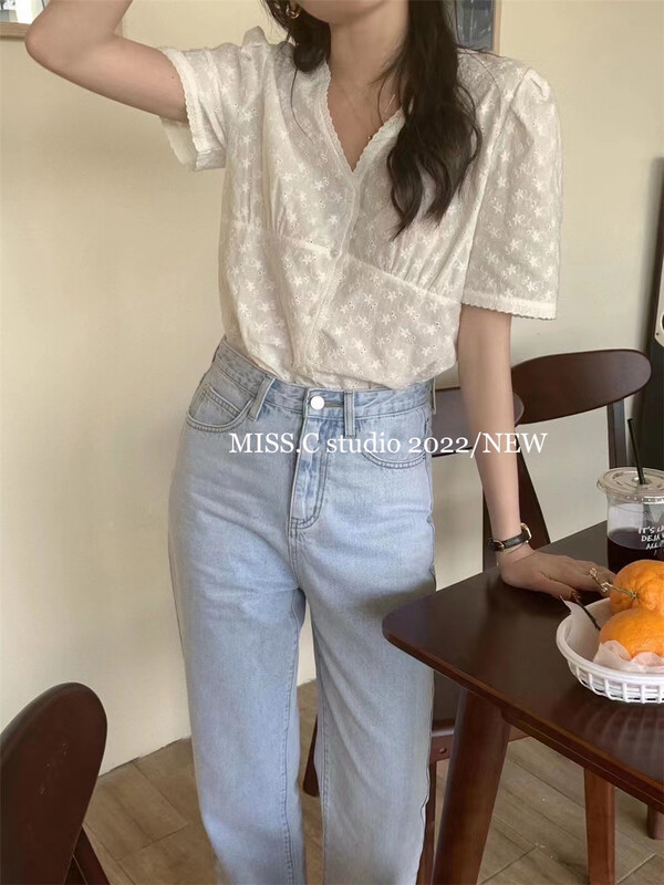[miss. C studio] soft embroidered breasted blouse 8888# zxx