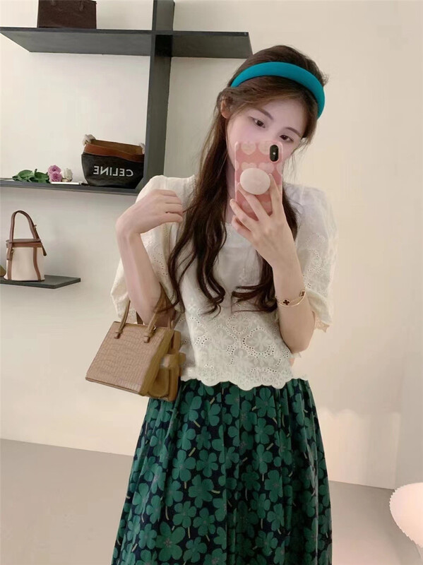 [hi] Korean style square neckline flower shirt 9750# hjy
