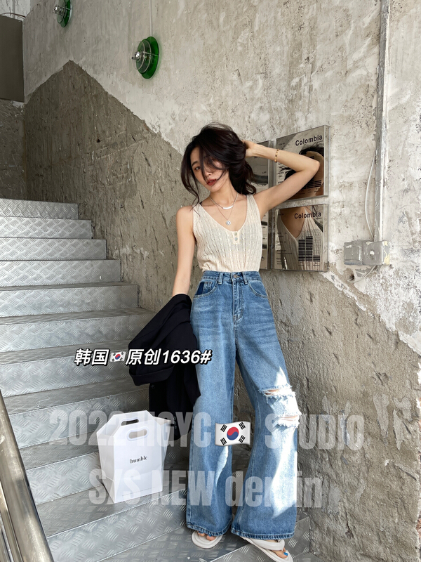 New year in early spring! [thgz fairy tale princess] Korean designer ripped jeans 1636# JJ