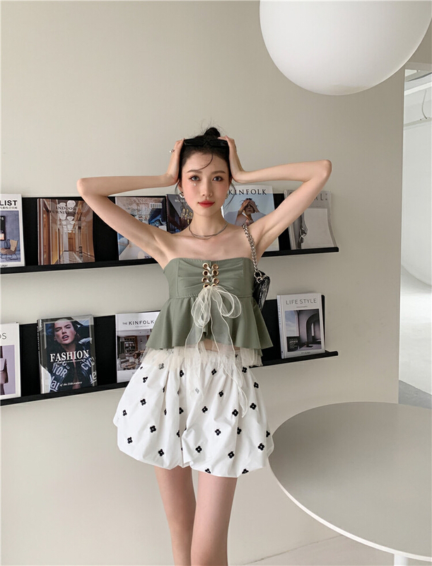 [AC] Princess mustard gauze bow Strapless vest / sling (with tie rope) 6940# JJ
