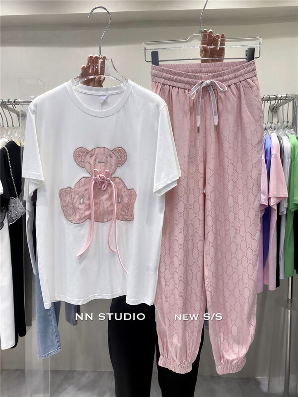 [NN] niche design round neck hand knotted bear short sleeve T-shirt 8606\xyy