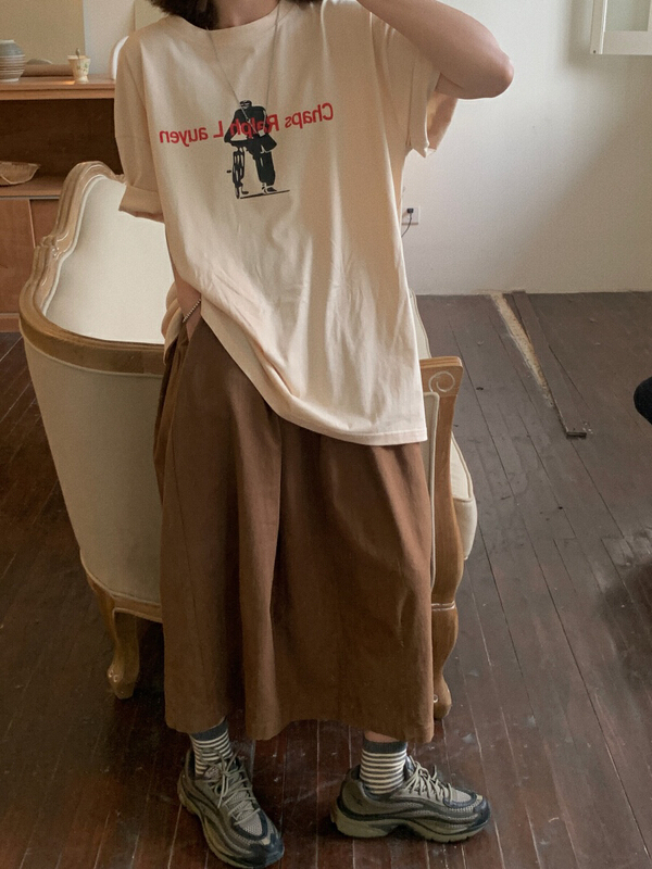 [lab eeda] simple letter bicycle print round neck short sleeve T-shirt 2918# ozq