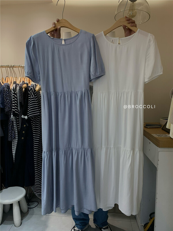 [broccoli] Korean style round neck bubble sleeve temperament dress 8017# zjy