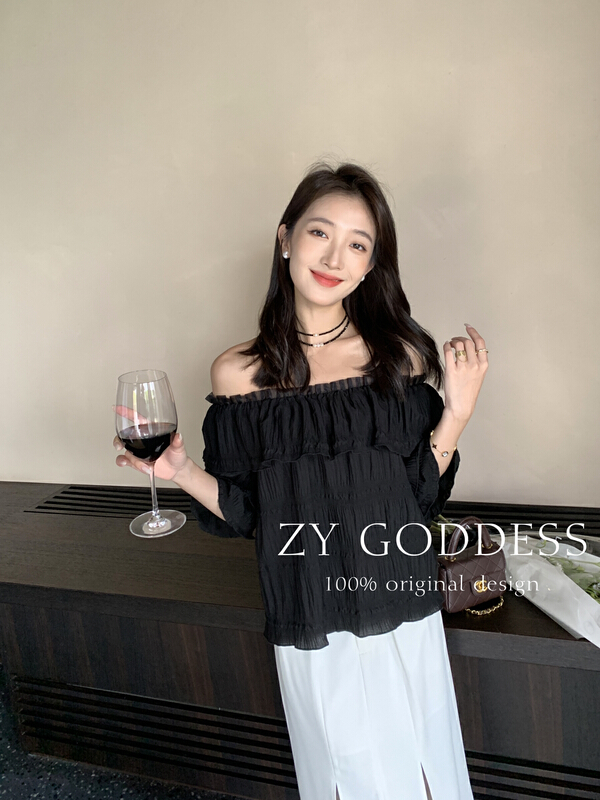 [ZY] French gentle wind fairy style shoulder lotus leaf edge blouse 68283# ozq