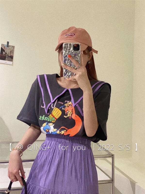 [qingqingjia] Navy collar short sleeve T-shirt designed by a small group 2045# XYY