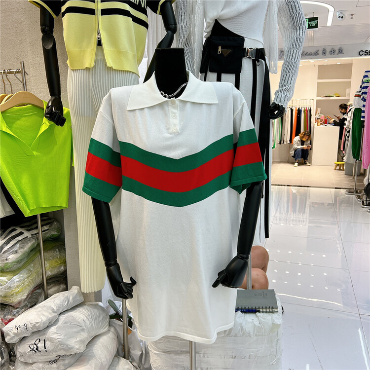 [s'seven] foreign style contrast stripe polo collar dress 2806# XYJ