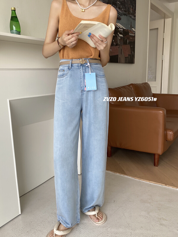 [zvzo] ice oxygen cool fabric loose wide leg jeans (with belt) yz6051# CLS