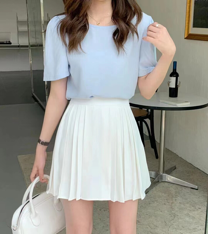 [ange run] Korean solid color pleated slim skirt 3213# zjy