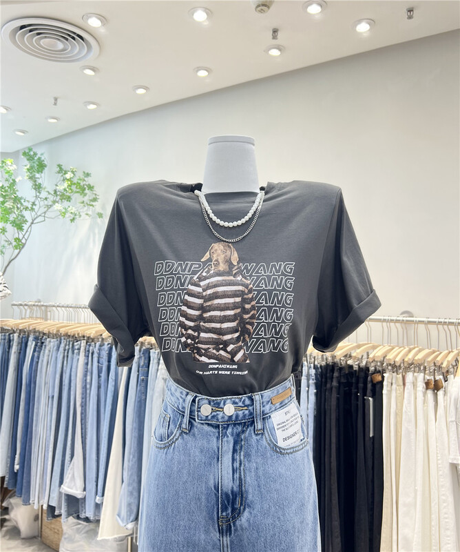 [iris iriisy] design letter printing fashion short sleeve T-shirt (excluding necklace) 3023# LSL