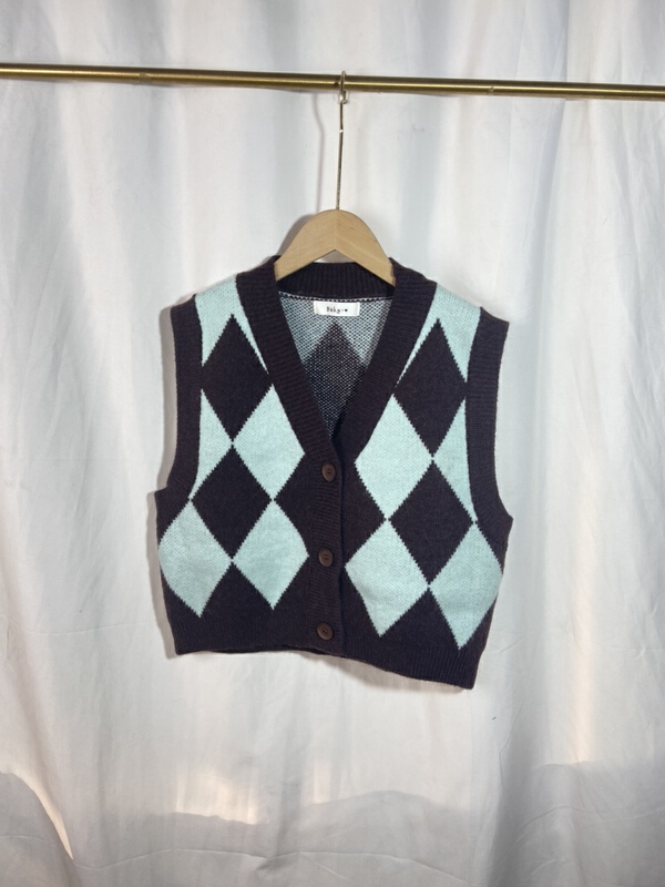 New in early summer! [yspy shop] checkered Korean V-neck vest ys1-774# Cl
