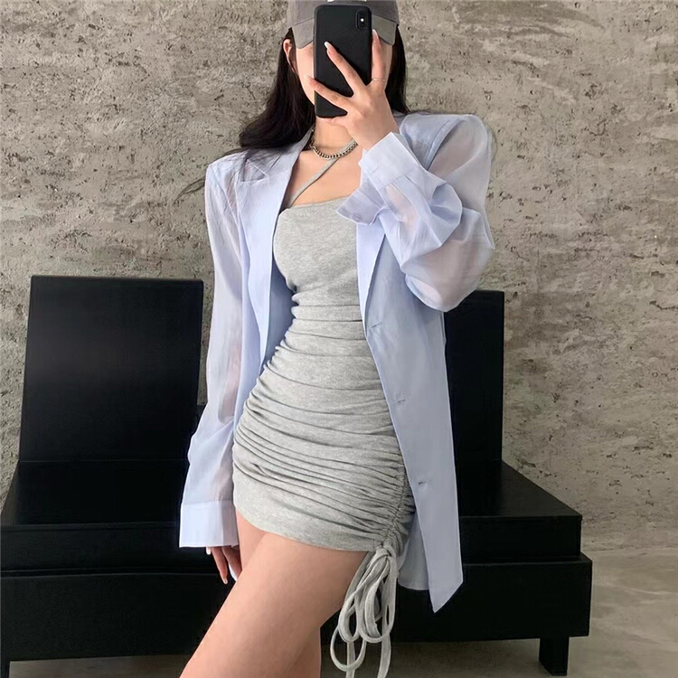 [HH] Korean temperament bandage sunscreen shirt + slim slim suspender dress suit 8290# LSL