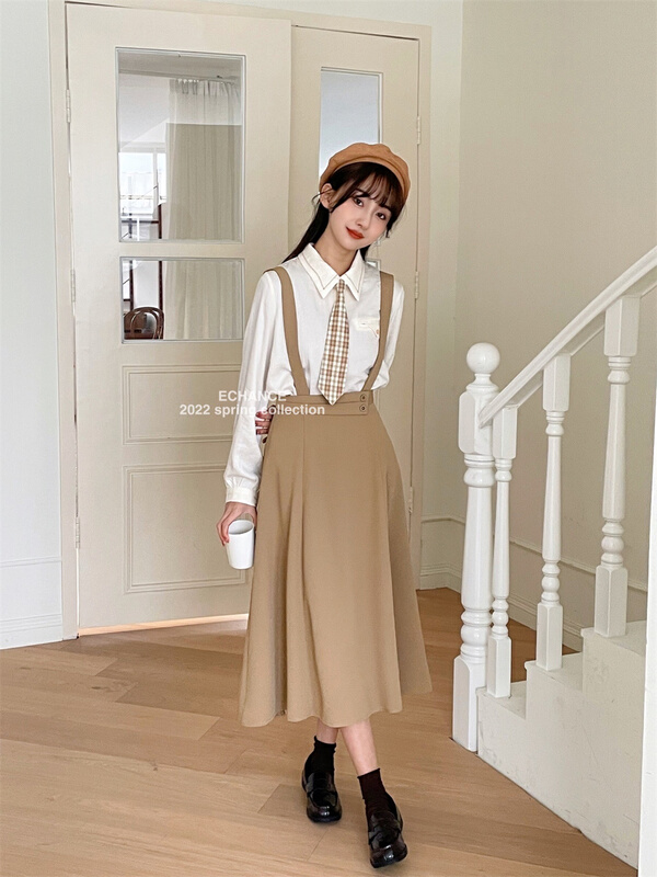 goods in stock! New in early summer! [echance] Korean fashion versatile high waist strap skirt 3831# lwy