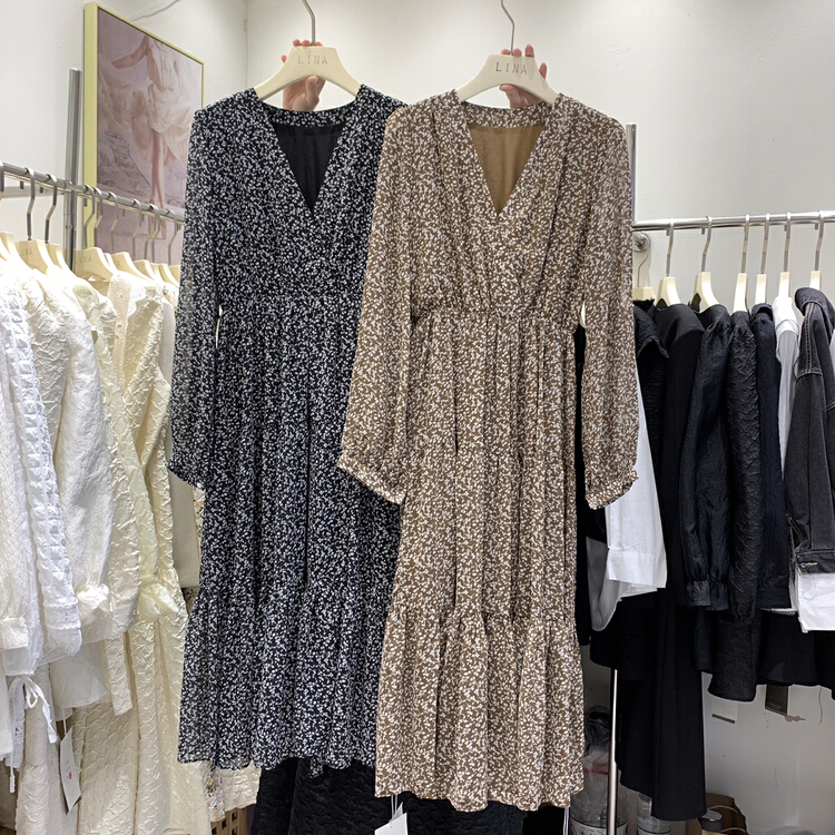 Early spring! [Lina] V-neck Chiffon elegant dress 71026-1# ZSY