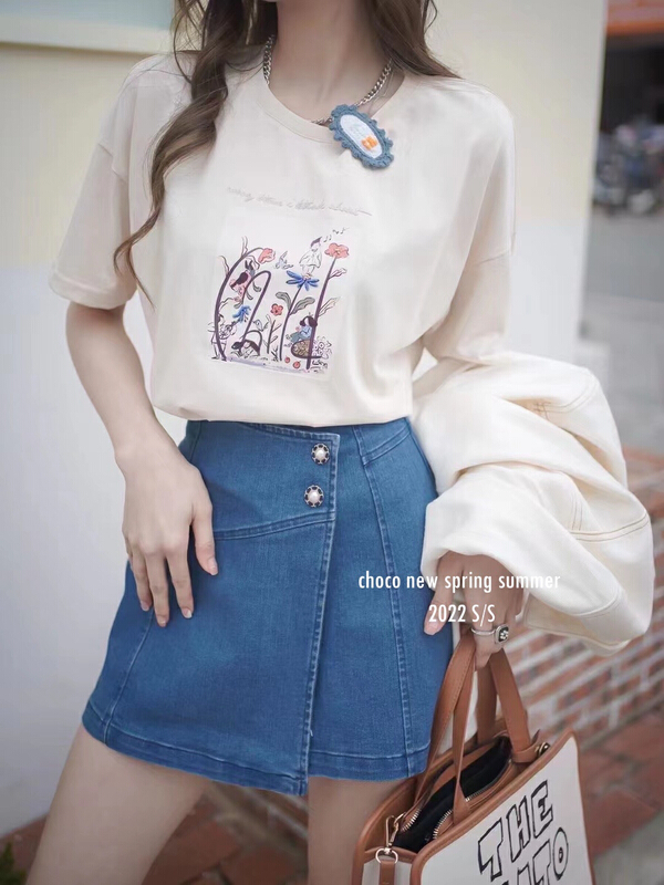 New year in early spring! [choco] Korean heavy industry nail bead oil painting short sleeve T-shirt 8149# HBx