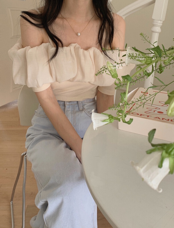 [your room] Korean solid color one line neck sling shirt ys1-670# cqw