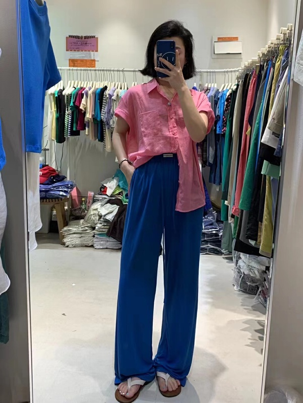 [jtengc] elastic waist high waist straight tube slim casual pants 1988# lwy