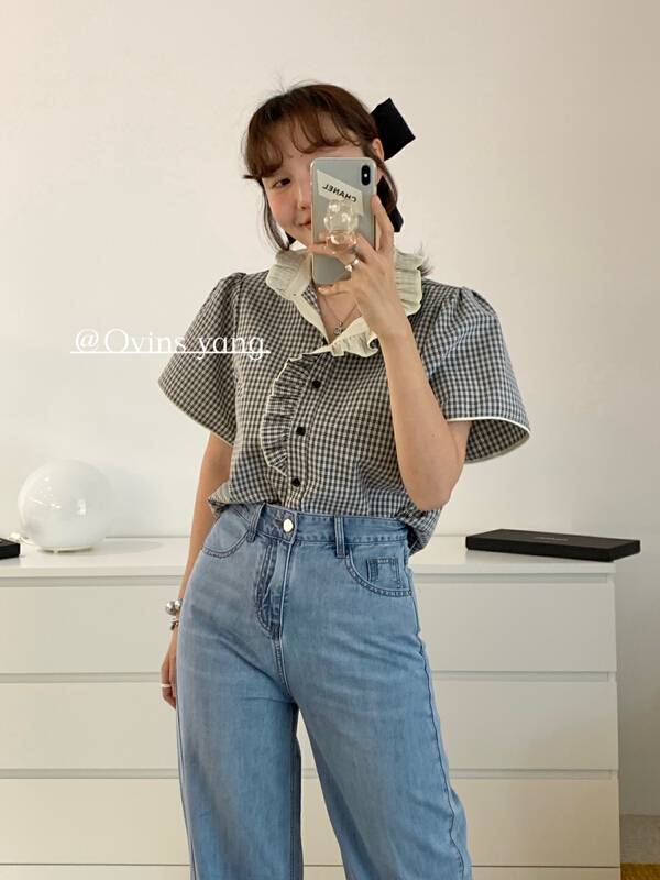 [ovinsyang] niche Plaid short sleeve shirt (sold separately) 8661\wtt