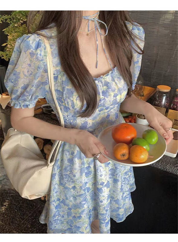 New in early summer! [clothing] Korean version square neck broken flower thin dress 809# PCZ