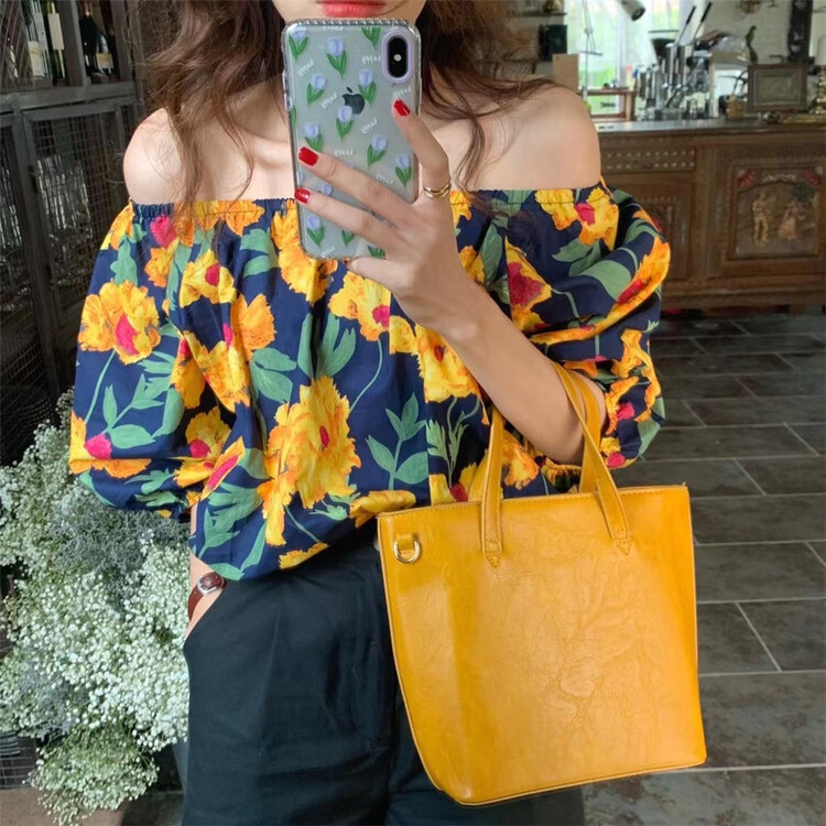 [Wo +] French romantic printed blouse 22535# zxx