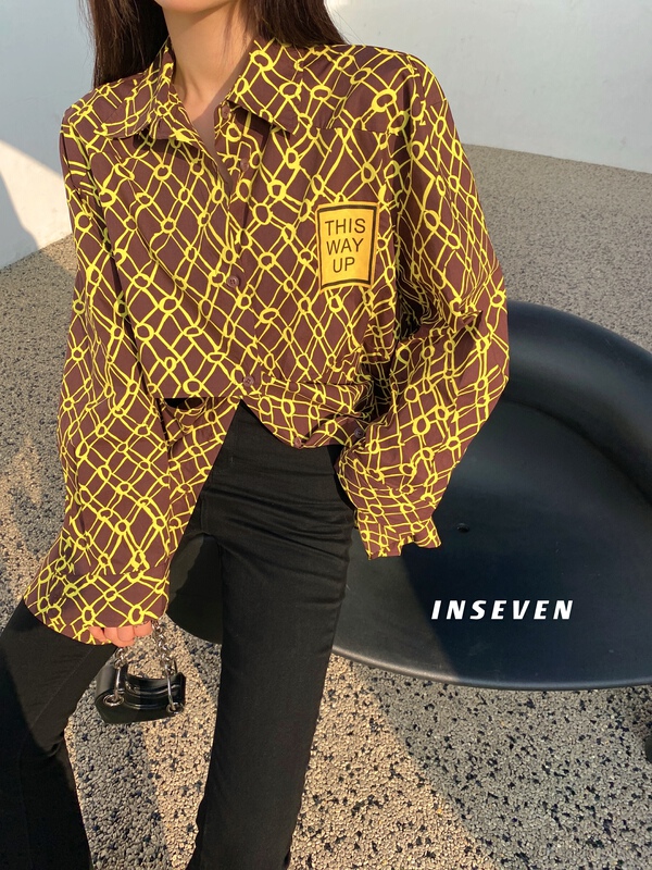Original price 100.39! New year in early spring! [inseven] fashion leisure features irregular button Print Shirt 27031# ozq