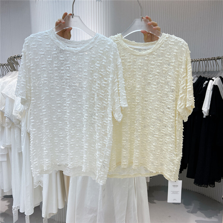 [her tell] lace fashion versatile short sleeve T-shirt 5270# XYJ