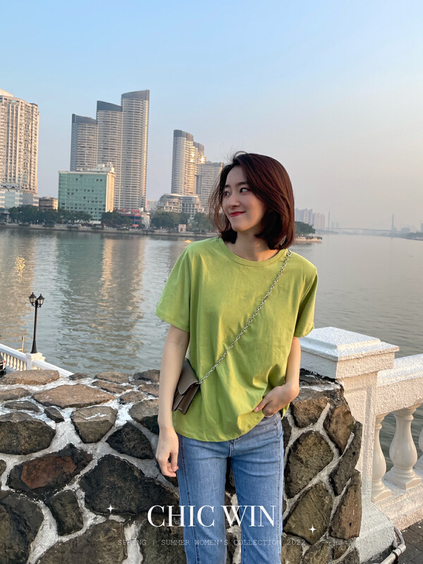 New year in early spring! [chic win] Korean version simple and versatile clean color loose short sleeve T-shirt 2277# CSX