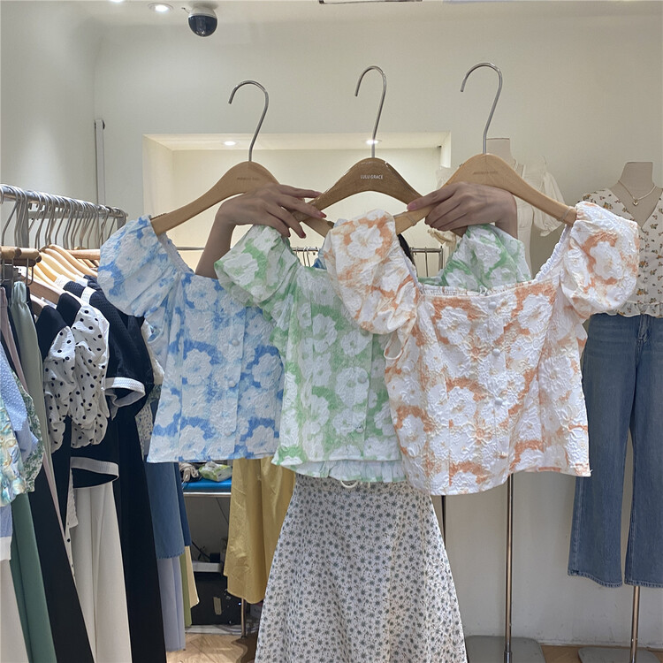 [Cinderella CICI] Korean style sweet bubble sleeve button up blouse 8698# zjy