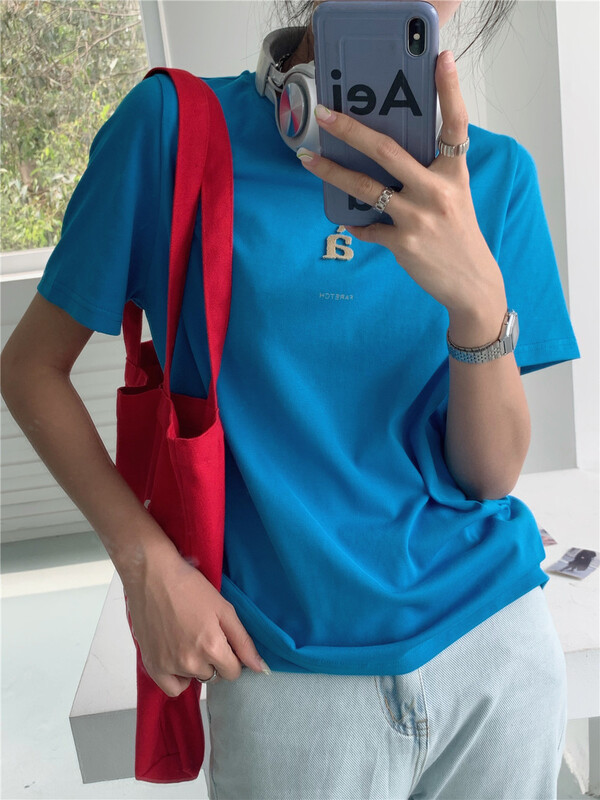 New in early summer! [lini] Korean clean color versatile round neck short sleeve T-shirt 121c137# zxx
