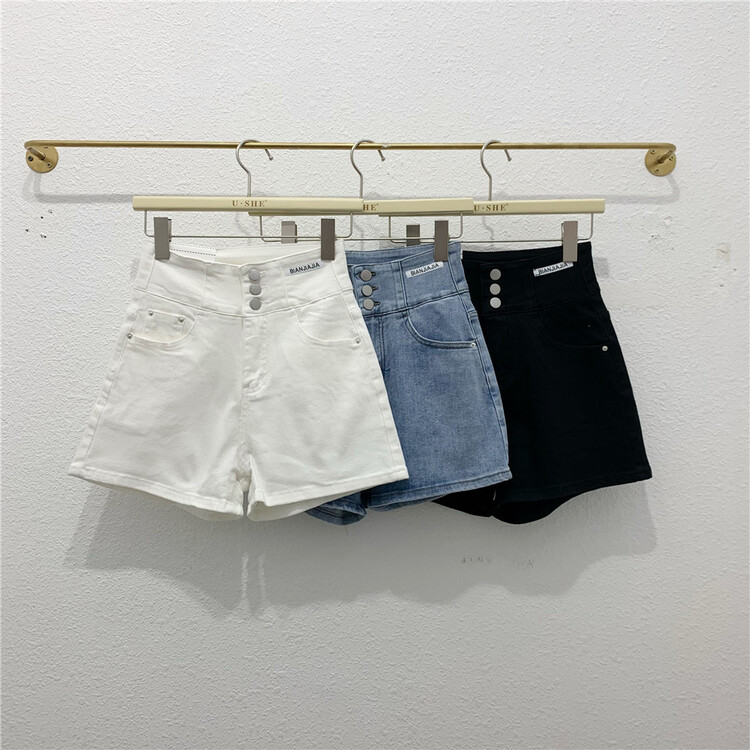 [u.she] personalized label casual high waist denim shorts 26058# cqw