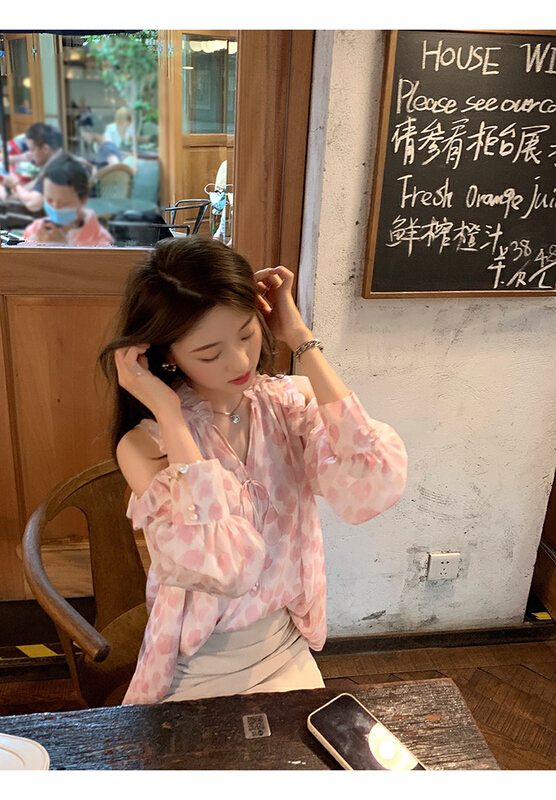goods in stock! New in early summer! [x · h studio] French ruffled shoulder length broken flower design with gentle temperament small shirt 5718# ozq