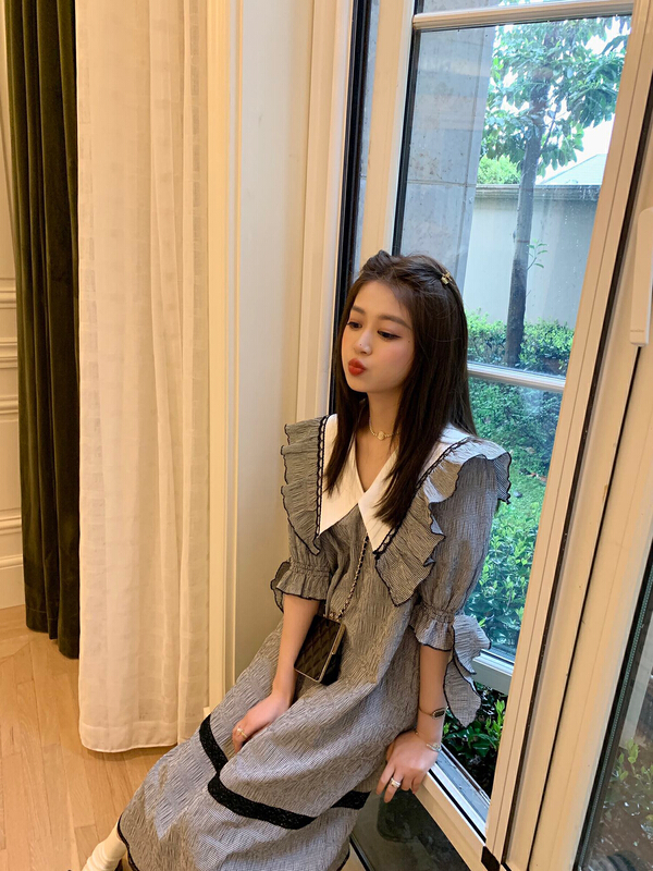 [wgwe] checkered French dress 1596# PCZ