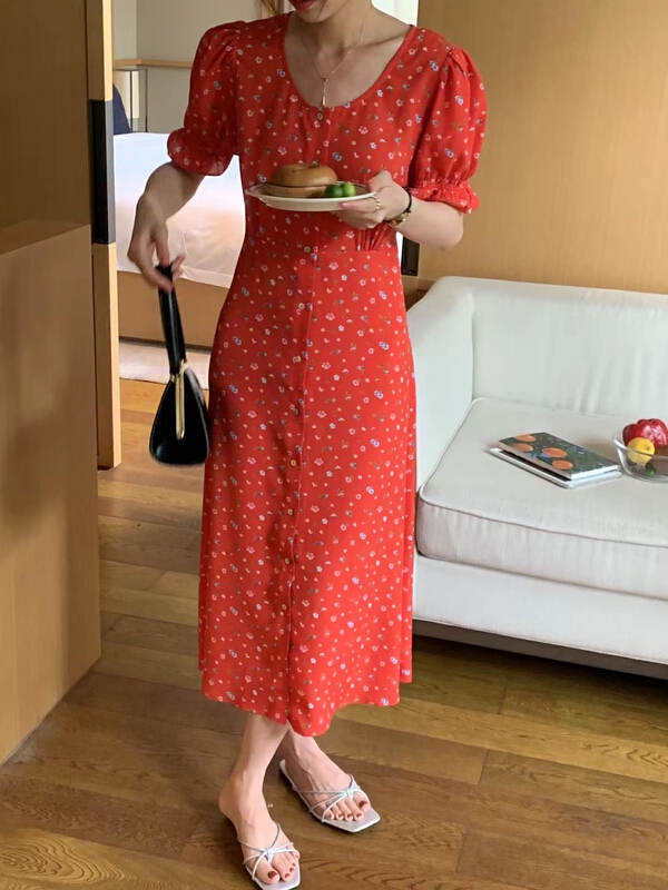 [ouur] Korean vintage floral dress u5213# XJ