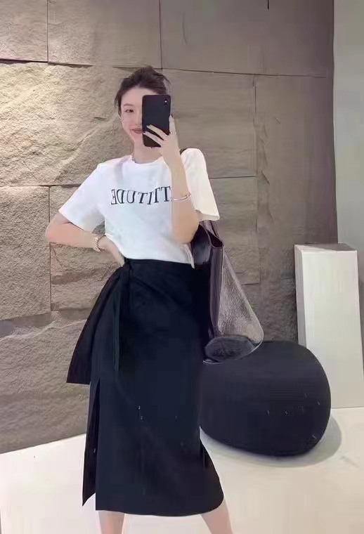 [GL] letter print T-shirt + versatile lady skirt set 6251# XYY