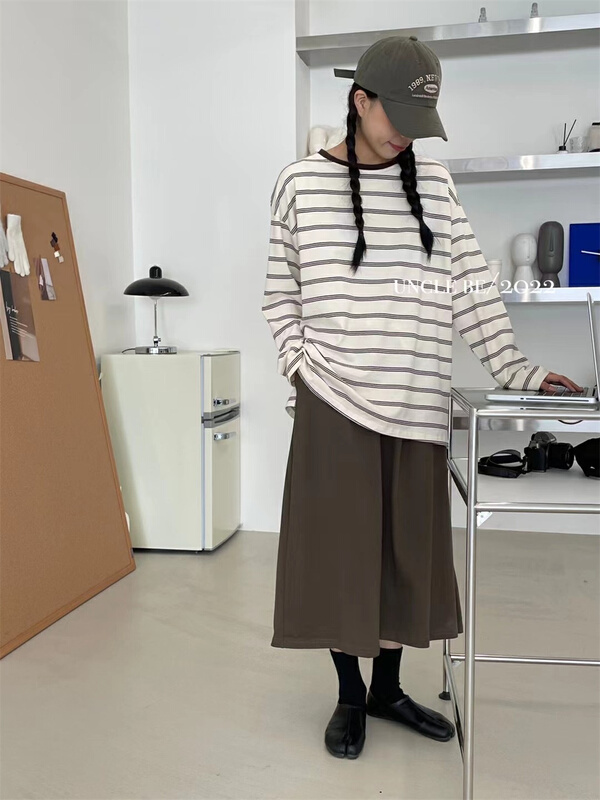 New year in early spring! [UNC be] striped crew neck color blocked long sleeve T-shirt 3022# XYY