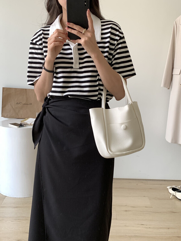 [Tn] Striped Polo neck fashion short sleeve T-shirt t3258# cqw