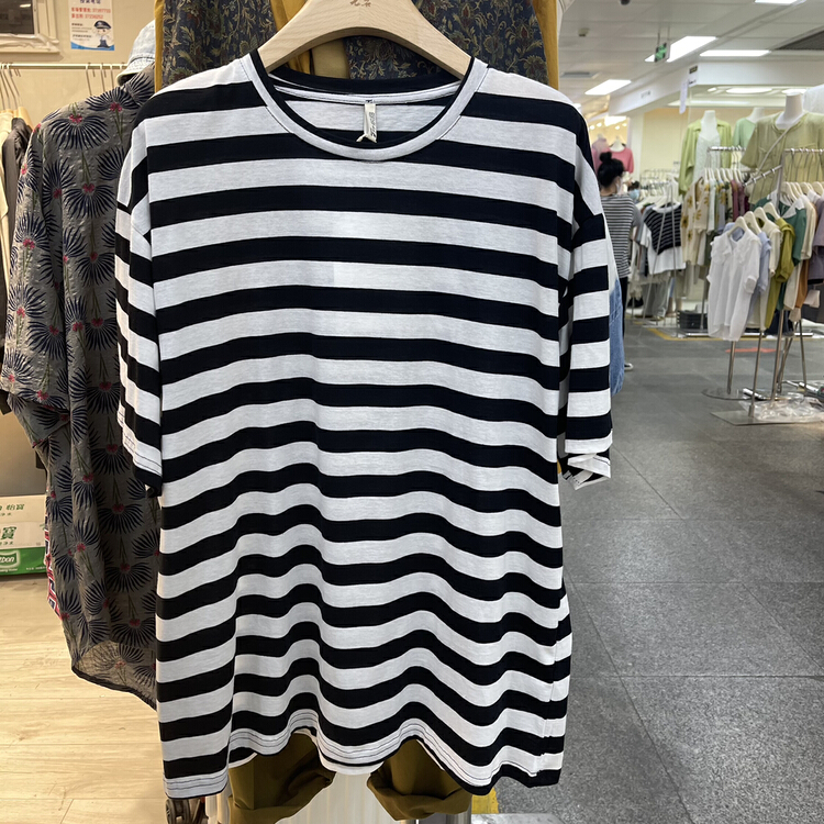 [fabric] Vintage stripe loose short sleeve T-shirt 592035# XYY